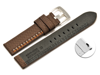Quick release Watch band HighTech textile look brown orange and white stitching 20mm 22mm 24mm 26mm