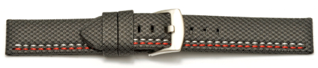 Quick release Watch band HighTech textile look grey - red and white stitching 20mm 22mm 24mm 26mm