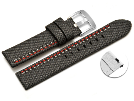 Quick release Watch band HighTech textile look grey - red...