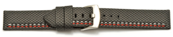 Quick release Watch band HighTech textile look grey - red and white stitching 20mm 22mm 24mm 26mm