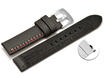 Quick release Watch band HighTech textile look grey - red and white stitching 20mm 22mm 24mm 26mm