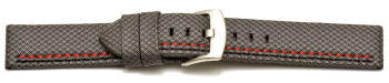 Quick release Watch band HighTech textile look grey red and black stitching 20mm 22mm 24mm 26mm