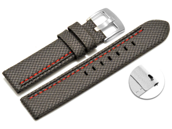 Quick release Watch band HighTech textile look grey red and black stitching 20mm 22mm 24mm 26mm