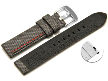 Quick release Watch band HighTech textile look grey red and black stitching 20mm 22mm 24mm 26mm
