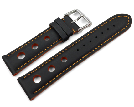 Watch strap black smooth three holes orange stitching...