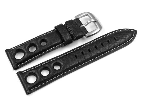 Lotus Watch Band for 15322/5 and 15323 - Leather - Perforation - Black - White stitching