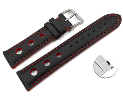 Quick release Watch strap black smooth three holes red...