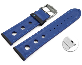 Quick release Watch strap black smooth three holes blue stitching 18mm 20mm 22mm 24mm