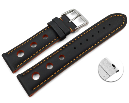 Quick release Watch strap black smooth three holes orange...