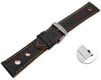 Quick release Watch strap black smooth three holes orange stitching 18mm 20mm 22mm 24mm