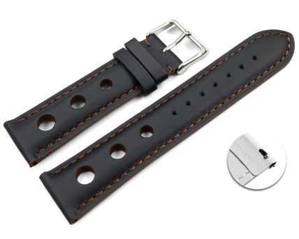 Quick release Watch strap black smooth three holes brown...