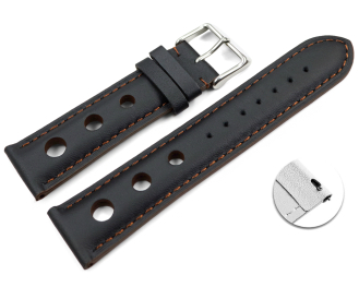 Quick release Watch strap black smooth three holes brown...
