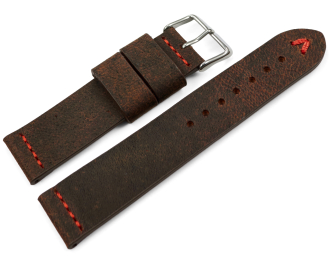 Watch strap dark brown camel leather red stitching 18mm 20mm 22mm 24mm