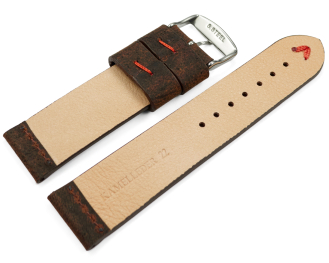 Watch strap dark brown camel leather red stitching 18mm 20mm 22mm 24mm