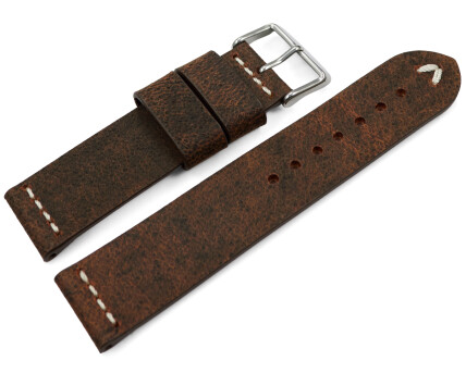 Watch strap in dark brown camel leather with white...