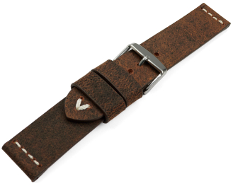Watch strap in dark brown camel leather with white stitching 18mm 20mm 22mm 24mm