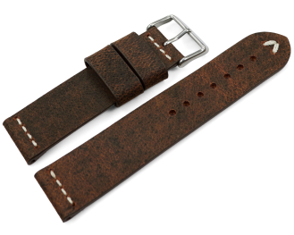 Watch strap in dark brown camel leather with white stitching 18mm 20mm 22mm 24mm
