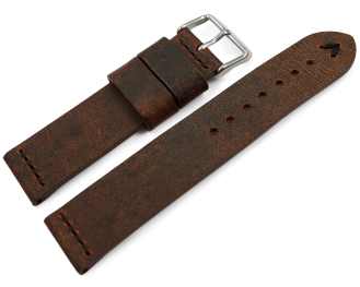 Watch strap in dark brown camel leather with black stitching 18mm 20mm 22mm 24mm