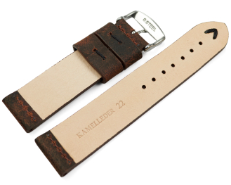 Watch strap in dark brown camel leather with black stitching 18mm 20mm 22mm 24mm