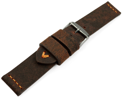 Watch strap in dark brown camel leather with orange stitching 18mm 20mm 22mm 24mm