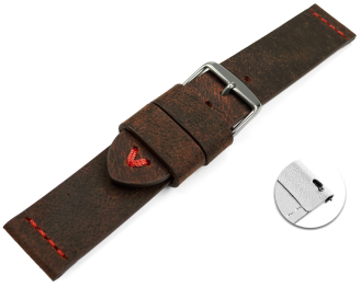 Quick release Watch strap dark brown camel leather red stitching 18mm 20mm 22mm 24mm