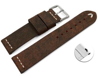 Quick release Watch strap in dark brown camel leather...