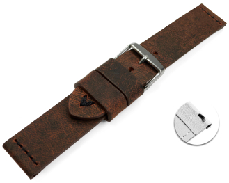 Quick release Watch strap in dark brown camel leather with black stitching 18mm 20mm 22mm 24mm