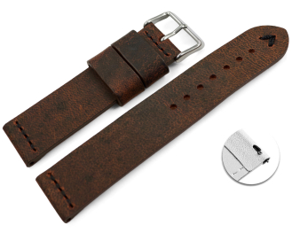 Quick release Watch strap in dark brown camel leather with black stitching 18mm 20mm 22mm 24mm