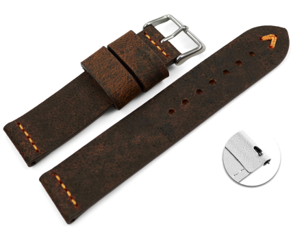 Quick release Watch strap in dark brown camel leather...