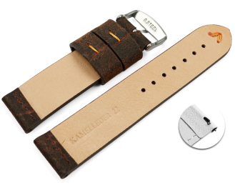 Quick release Watch strap in dark brown camel leather with orange stitching 18mm 20mm 22mm 24mm