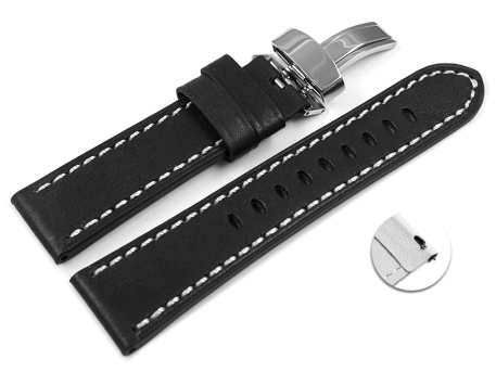 Black Leather Quick Release Watch Strap Folding Clasp...