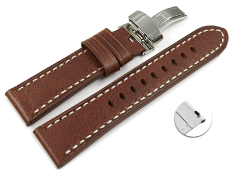 Light Brown Leather Quick Release Watch Strap Folding...