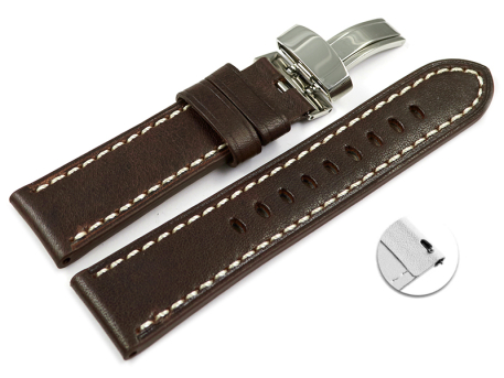 Dark Brown Leather Quick Release Watch Strap Folding...
