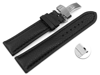 Quick Release Watch Strap deployment clasp strong padded Deer Leather black Soft and very flexible 18mm 20mm 22mm 24mm
