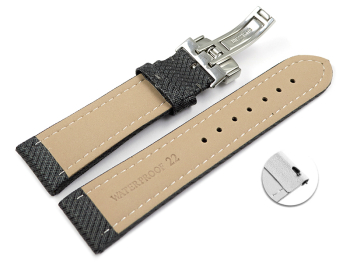 Quick Release Watch Strap padded HighTech textile look dark grey Folding Clasp 18mm 20mm 22mm 24mm