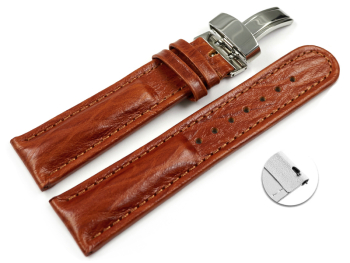 Quick Release Watch Strap Deployment Genuine leather Bark brown 18mm 20mm 22mm 24mm