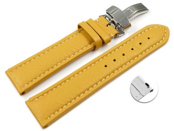 Quick Release Watch Strap Deployment Clasp Genuine leather Grained yellow 18mm 20mm 22mm 24mm