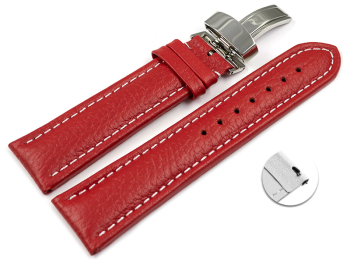 Quick Release Watch Strap Deployment Clasp Genuine leather Grained red 18mm 20mm 22mm 24mm