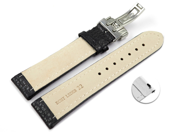 Quick Release Watch Strap Deployment Clasp Genuine leather Grained black 18mm 20mm 22mm 24mm