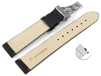 Quick Release Watch Strap Deployment clasp Genuine deerskin grained black 14 - 22mm