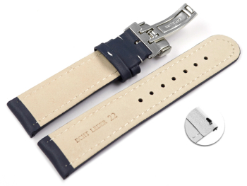 Quick Release Watch Strap deployment Genuine leather Smooth dark blue 18mm 20mm 22mm 24mm