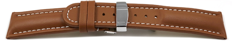 Quick Release Watch Strap deployment Genuine leather Smooth light brown 18mm 20mm 22mm 24mm