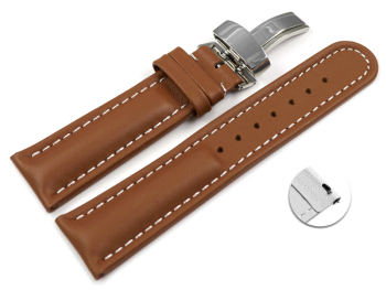 Quick Release Watch Strap deployment Genuine leather Smooth light brown 18mm 20mm 22mm 24mm