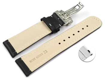 Quick Release Watch Strap deployment Genuine leather Smooth black 18mm 20mm 22mm 24mm