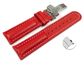 Quick Release Watch Strap deployment Genuine leather Smooth red 18mm 20mm 22mm 24mm