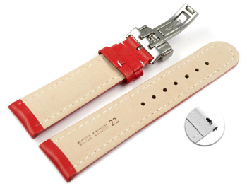 Quick Release Watch Strap deployment Genuine leather Smooth red 18mm 20mm 22mm 24mm