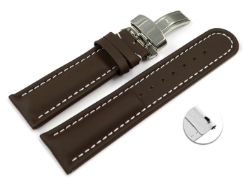Quick Release Watch Strap deployment Genuine leather Smooth dark brown 18mm 20mm 22mm 24mm