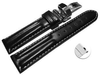 Quick Release Watch Strap deployment Genuine leather Smooth black 18mm 20mm 22mm 24mm