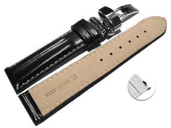 Quick Release Watch Strap deployment Genuine leather Smooth black 18mm 20mm 22mm 24mm