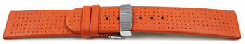 Quick Release Watch Strap Deployment Clasp Genuine leather perforated orange 18mm 20mm 22mm 24mm